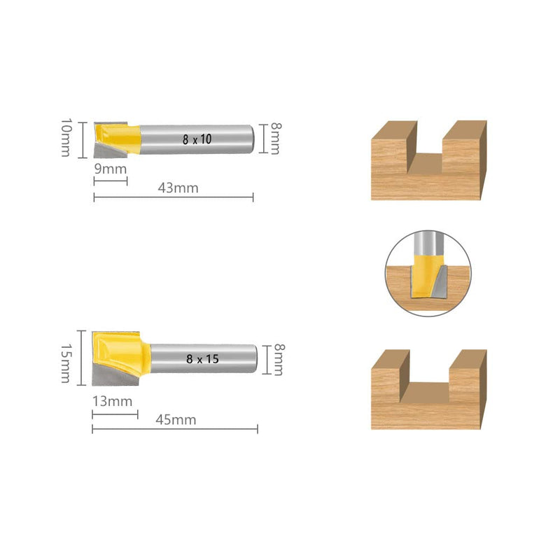 Groove cutter HM set 6 pieces. Diameter 8 mm shaft floor cleaning cutter 10/15/22/25/30/32 mm slot cutter wood cutter face cutter carbide basic cutting edge
