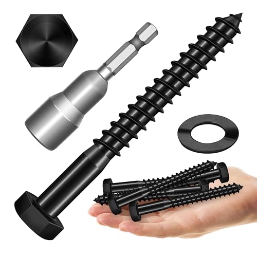 Mywish (6Sets) 1/2" x 4" Hex Head Lag Bolts & 20 Pack #14 x 4 Inch Exterior Lag Screws, 6.3x100mm Serrated Hex Washer Structural Deck Wood Screw, Heavy Duty Construction Screw, Lag Screws Wood Screws