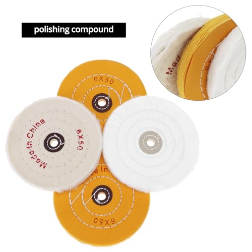 QWORK Polishing Wheel Kit for Bench Grinder - 8 Pack 6" Cotton Buffing Wheels with 1/2" Arbor Hole - Ideal for Metal, Wood, and More