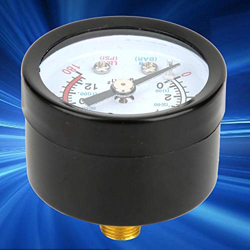 Air Compressor Pressure Gauge, 0-180 PSI, 0-12 Bar, 42mm Diameter, 10mm Thread, Black Iron Shell