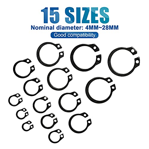 NINDEJIN 480Pcs C-clip Retainer Rings Snap Rings Assortment Kit + 395Pcs E-clip Retaining Rings Assortment Set (Carbon Steel)
