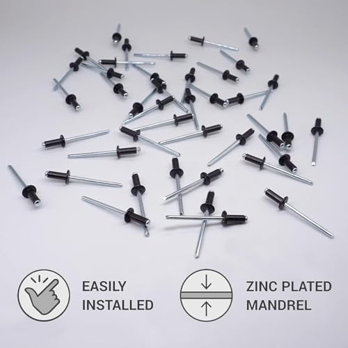 (Pack of 500) Painted Blind Rivets 5/32" x 13/32" (4.0 x 10 mm), DIN 7337, Dome Head, Aluminum Rivet and Steel Mandrel, Pop Rivets, Jet Black RAL 9005