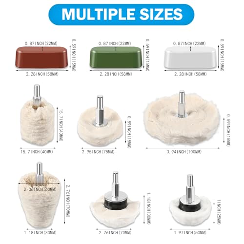 6PCS 1/8" Shank Drill Buffing Wheels with 3PCS Polish Compound, 137Pcs Buffing Wheel Polishing Kit with Polish Compound Buffing Pad Polishing Wheel Tool Kits