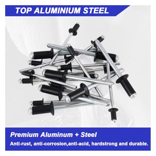 500PCS Pop Rivets Assortment Kit, 14 Sizes Pop Rivet Aluminum Assorted Blind Rivets Including 3/32" 1/8" 5/32" 3/16" 1/4" for Metal Dome Head Rivet Kit (Black) Black