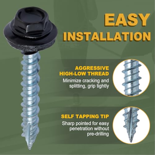LIONMAX Metal Roofing Screws #10 x 1-1/2 Inch, 300PCS, Black, Rubber Washer #10 x 1-1/2" 300