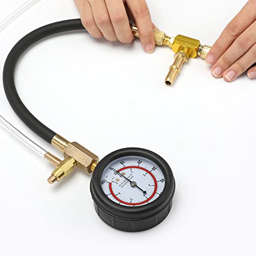 BETOOLL Fuel Pressure Test Kit 0-100PSI with 9.49,7.89,6.30 Fuel Line Fittings Fuel Pressure Tester Kit