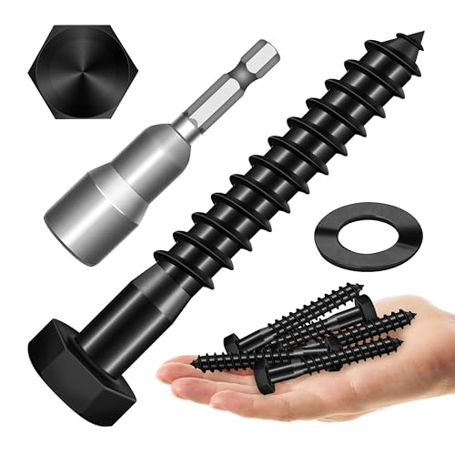Mywish (8Sets) 1/2" x 3" Hex Head Lag Bolts & 65Pcs Wood Screws #10 x 3 1lb Box, Deck Screws 3 Inch, T25 Torx Drive Head, Outdoor Construction Screws, Lag Screws Wood Screws, Heavy Duty Lag Screws