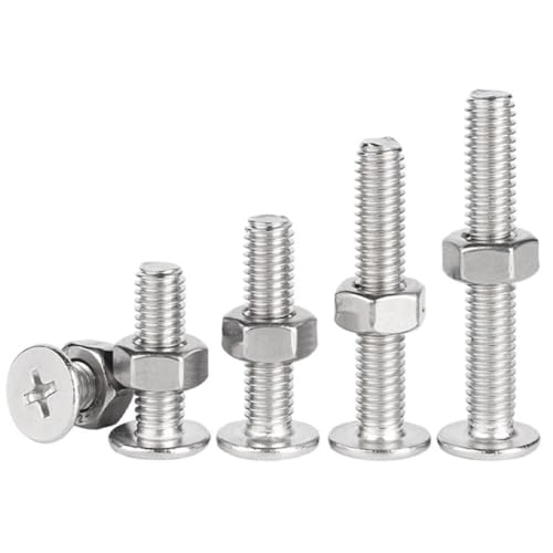 45 Sets 304 Stainless Steel Screws Bolts and Nuts Flat Cross Head Kit Bolts Fasteners (M5x8mm) Flat Silver 5x8mm