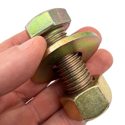3/4"-10 x 2 Grade 8 Bolts (4-Pack) – Heavy-Duty Hex Bolts Includes USS Flat Washers & All Metal Prevailing Torque Lock Nuts – High-Strength SAE J429 2.0" Coarse Thread Yellow Zinc