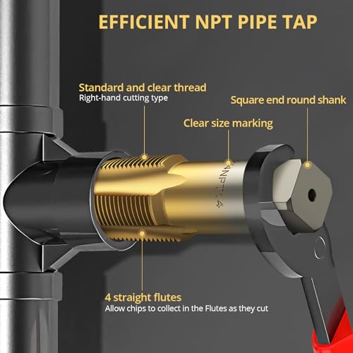 AMTOVL 6-Piece NPT Pipe Tap Set, 1/8" 1/4" 3/8" 1/2" 3/4" 1"