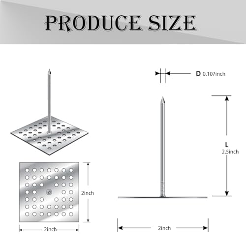 150pcs Perforated Insulation Pins 2-1/2 Inch, 1.5 Inch Self Locking Washers Round 7/8in Aluminum Insulation Hangers Cap Washers for Foam Board Wall Floor Ceiling (50 Set / 150 Pieces) 50