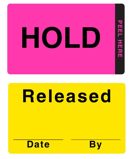 ChromaLabel Fluorescent Pink and Yellow Double Layer Quality Control Label, Imprinted: Hold, Released, 50 per Pack, 3 x 5 Inch