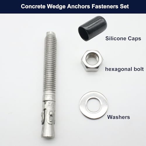Stainless Steel 304 Concrete Wedge Anchors Heavy Duty Fasteners 1/4in 3/8in 1/2in Set of 24
