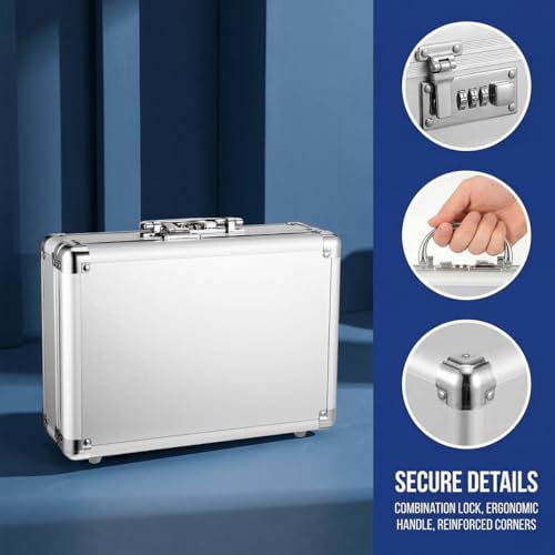 Healeved Aluminum Briefcase 11.41 X 8.07 X 3.93 in Metal Case with Handle and Password Lock Hard Storage Case for Tool Storage Instruments and Outdoor Travel