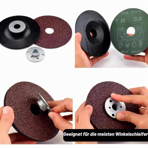 Pack of 2 Fibre Discs 125 mm Sanding Discs Angle Grinder Sanding Disc Grinding Attachment for Angle Grinders Compatible with Grinders and Grinders with an Inner Diameter of 14 mm