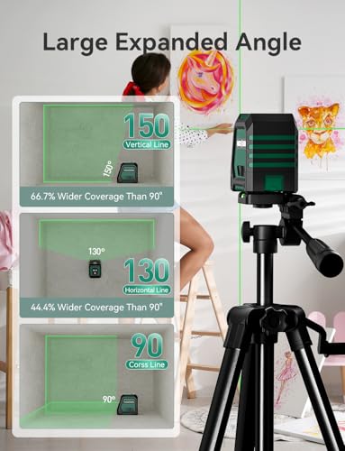 RockSeed Dual Modules Line Laser with 47 inch Iron Tripod, Self Leveling Laser Level, Horizontal and 150° Vertical Green Beam, 2 AA Batteries, Carrying Bag, for Home Decoration/DIY/Construction Site