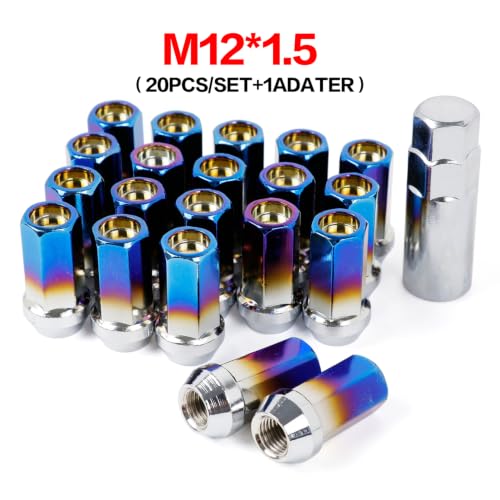 (M12 x 1.5) Wheel Lug Nuts, Burnt Blue,Closed End 1.65" Tall 17mm Hex, 60 Degree Cone Seat, 20PCS/Set,Fits Aftermarket Wheels M12 x 1.5
