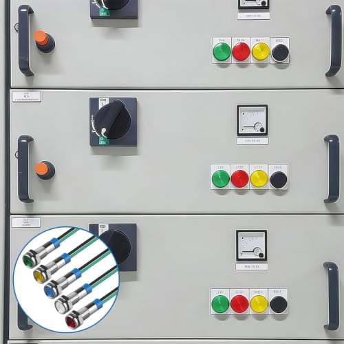 Pack of 10 6mm LED Metal Indicator Light 220V-230V Waterproof IP66, Signal Light with Cable for Dashboard, Pilot Light Set (Red/Green/Yellow/Blue/White)