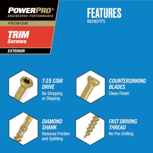 Power Pro Premium Exterior Trim Screws, #9 x 2-1/2in, 435 Pieces, Bronze #9 x 2-1/2 inch 5lb
