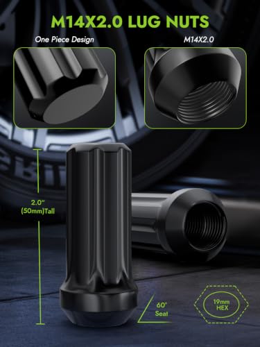 AUTOPTIM M14x2.0 Spline Lug Nut - 24 Pcs Black Closed End Nuts with Socket