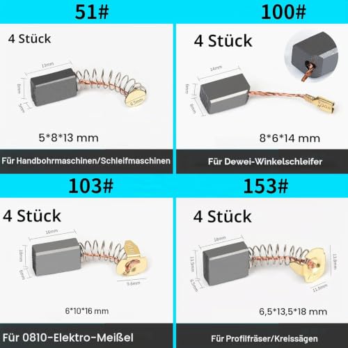 40 Pieces Power Tool Carbon Brushes Replacement Set - 10 Sizes Universal Motor Carbon Brushes for Hammer Drill, Drill Bit Angle Grinder