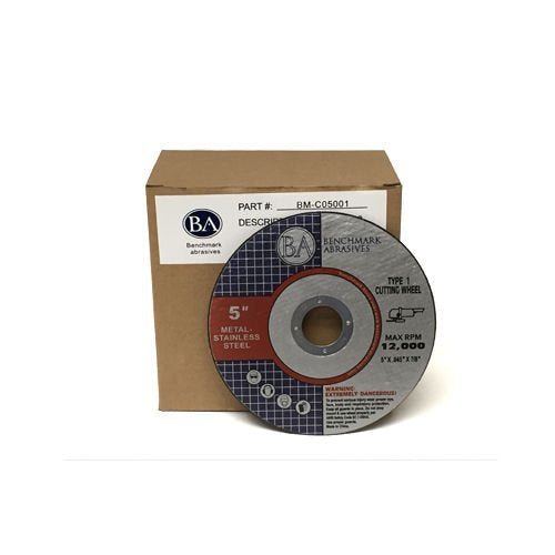 Benchmark Abrasives 5 Inch Aluminum Oxide Self Sharpening Grinder Cut Off Wheels for Meta and Steel, .045" Thick 7/8" Arbor, Angle Grinder Cutting Disc, Type 1 Thin Grinding Cutting Wheel - 25 Pack