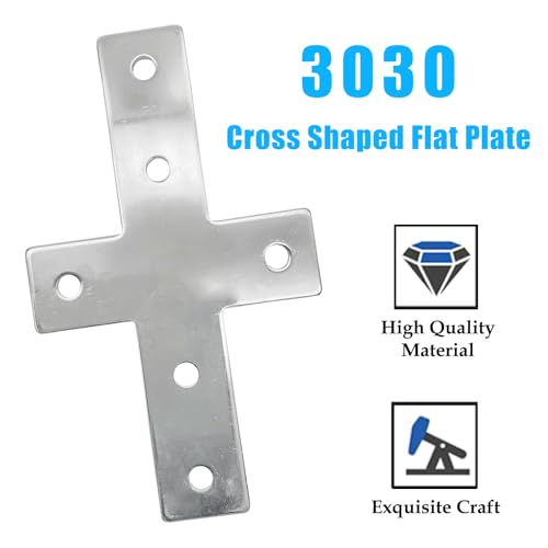 3030 Aluminum Extrusion Profile Connector Cross Shaped Flat Plate Set Included 2PCS Joint Plates, 12Pcs M6 T-Slot Nuts and 12Pcs M6x14mm Screws(Silver) 3030