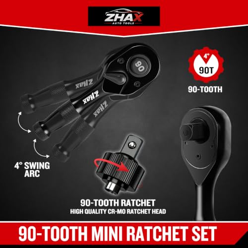 zhax 3PCS Stubby Ratchet Set, 1/4", 3/8", 1/2" Drive Mini Ratchet Wrenches 1/4", 3/8" & 1/2" Stubby Ratchets