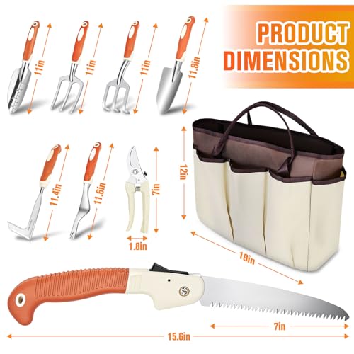 Garden Tool Set - 10 PCS Heavy Duty Stainless Steel Gardening Tools Set with Storage Bag, Gardening Kit Ideal Gardening Gifts for Women & Men, Indoor/Outdoor Use for Digging, Planting, Pruning