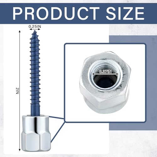 Tandefio 50 Pcs 3/8 in Vertical Threaded Rod Anchor 1/4 x 2 in Screw Threaded Rod Fitting Vertical Anchor Designed for Wood Concrete Structure Pipe Hanger, Silver and Blue