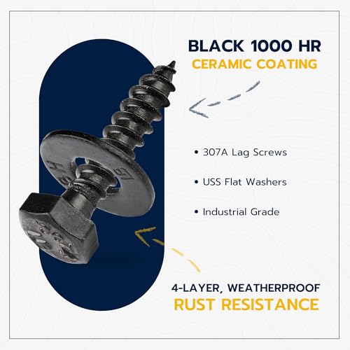 1/4 x 1-1/2 (100 Pack) Lag Screw Kit, 100 Screws and 100 Washers, Ceramic Black Ruspert Coating for Exterior Use, Meets ASTM A307 and ASME B18.2.1, Industrial/Commerical Grade by Makers Bolt 1/4 x 1-1/2