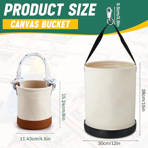 2 Pcs Canvas Bucket Bundle with Large Canvas Tool Bag and Mini Bucket All-Purpose Lineman Bag Tool Organizer for Outdoor Work and Maintenance White Essential Style