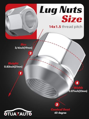 OTUAYAUTO M14x1.5 Open End Lug Nuts, 32PCS Chrome Bulge Acorn Lug Nut Set 32 PCS Silver