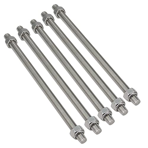 5pcs/Pack M12 x 250mm Fully Threaded Rods, 304 Stainless Steel Threaded Rod, Right Hand Threads 1.75mm Pitch with 10pcs LockNuts for Clamps, Hangers, Anchor Bolts and U-Bolts (M12 x 250mm)