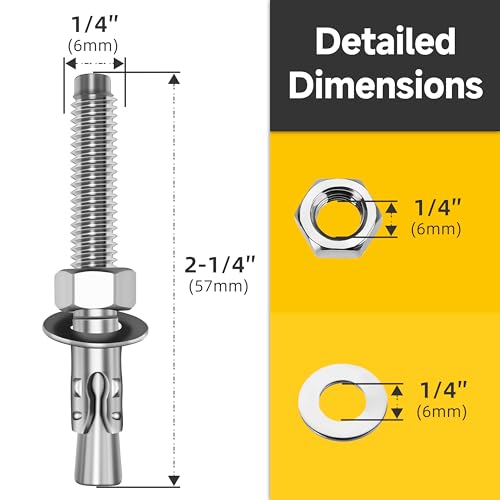 Mywish (10 Sets) 1/4-20 x 2 Hex Head Stainless Steel Bolts and Nuts & 1/4 x 2-1/4 Inch Wedge Anchors, 10Pcs 304 Stainless Steel Industrial 1/4 Heavy Duty Industrial Masonry Wdege Anchor Bolts for Bric