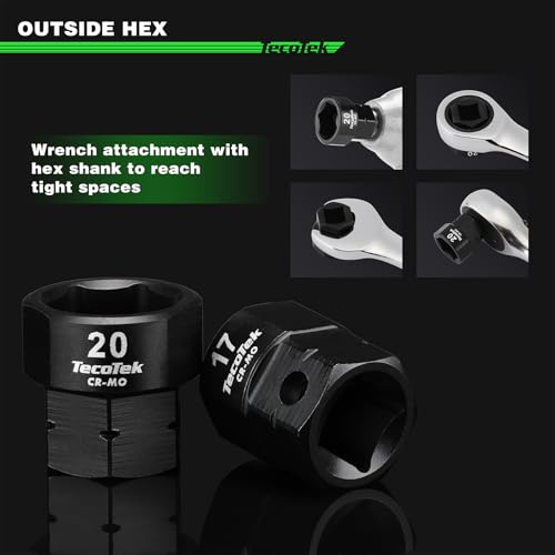 TecoTek 15-Piece 1/2-Inch Drive Metric Low Profile Impact Socket Set, Stubby Socket Set, 10mm-24mm, No Skips Sizes, 6 Point, Cr-Mo, Shorter Socket for Tight Areas 10mm - 24mm(1/2" Dr.)