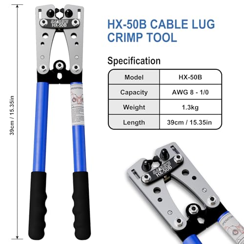Sanuke Battery Cable Crimper Tool for AWG10-1/0, 78pcs Copper Lug Terminals 1pcs Crimper+188pcs Accessories