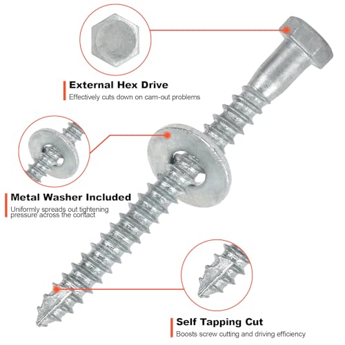 3/8" x 1-1/2" Lag Screws Bolts with Washers(50Pcs) 3/8x1-1/2in 50