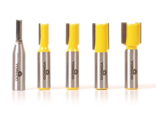 YONICO Straight Router Bits Set 5 Bit 1/2-Inch Shank 14522 5 Bit Set - 1/2" Shank