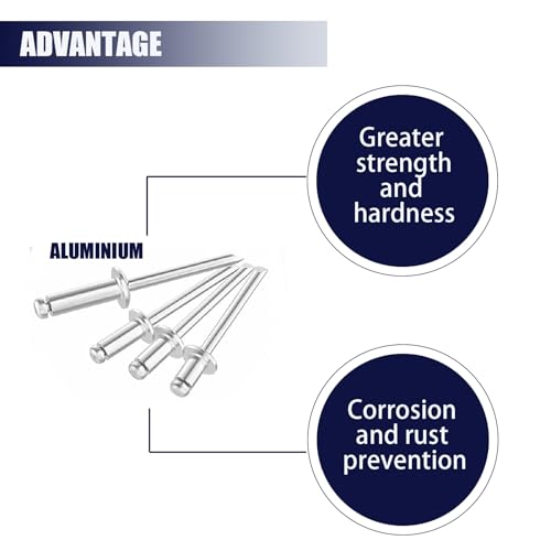 Blind Rivets Assortment Kit, 1000 Pcs, Aluminum Pop Rivets, 1/8" 4 Sizes