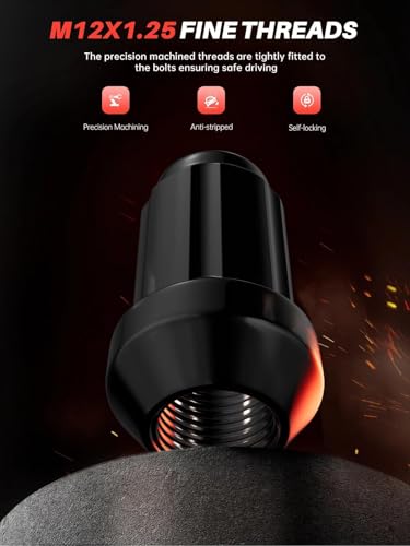 Sposuit 24 Pcs M12x1.25 Black Spline Lug Nuts, 19mm Hex, for Nissan