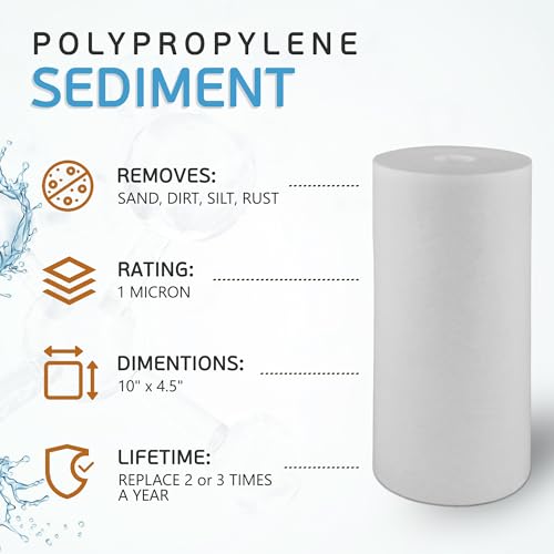 Ronaqua 10" x 4.5" Big Sediment Replacement Water Filter Cartridge, 1 Micron, NSF Certified, for Whole House, Compatible with RFC-BBSA, W15-PR, WFHD13001B, GXWH35F, HF45-10BLBK10PR and AP817, 2 Pack 10 Inch