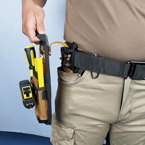 MELOTOUGH Small Tool Pouch with Quick Release Belt Clip,Clip On Tool Belt Pouch with Electrician Tapemeasure Clip,Drill Holder for Tool Belt,Drill Belt Clip,Drill Holster,Tape Measure Holder