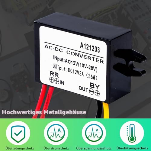 AC DC Step Down Converter, AC 10-28V to DC 12V 3A 36W Voltage Converter, Input 10-28V AC, Output 12V DC, Waterproof Module of AC DC Converter 10-28VAC