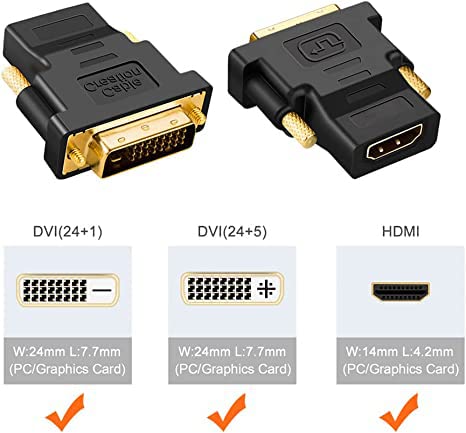 CableCreation DVI to HDMI Adapter,2-Pack Bi-Directional DVI Male to HDMI Female Converter, Support 1080P, 3D for PS3,PS4,TV Box,Blu-ray,Projector,HDTV 2-Pack Female to Male