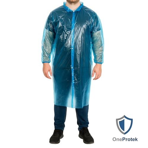10 x Blue Disposable Waterproof Snap-on Protective Gown with Snaps, Recyclable Polyethylene, Strong and Comfortable, Food Safe, One Size