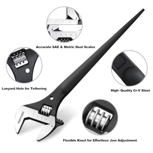 MAXPOWER 16" 4-in-1 & 10" Construction Spud Wrench Set, Tether Hole, Cr-V 10"+16"