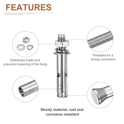 DTGN M8 x 60 Expansion Bolts - 50Pack- Good for Concrete Dry Brick Block Walls - 304 Stainless Steel - Silver 50