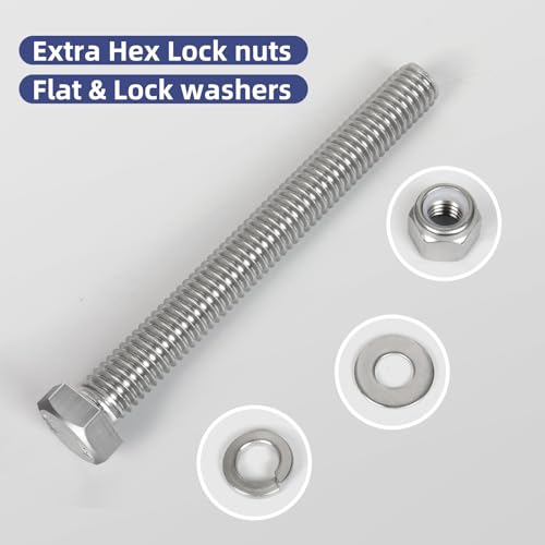 (18 Sets) 3/8-16 x 2-1/2" Hex Head Screw Bolt,Lock Nuts,Flat & Lock Washers Kits,304 Stainless Steel 18-8,Fully Threaded 3/8-16 x 2-1/2"