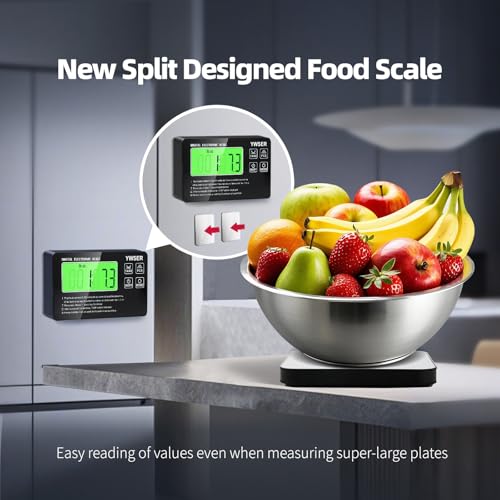 Food Scale, 33lb Split-Designed Digital Kitchen Scale Grams and Ounces with Remote LCD Display, 7 Units & Tare Function for Baking/Cooking/Dieting/Meal Prep Silver&Black